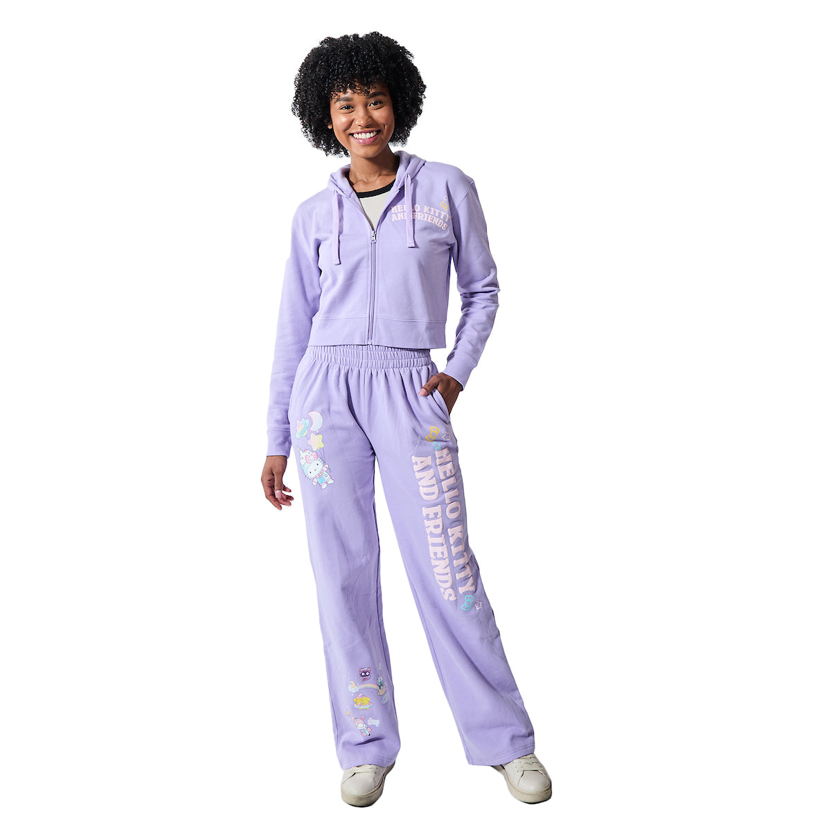 Hello Kitty & Friends Circus Character Art Women's 2-Pack Lavender Long Sleeve Crop Hoodie & Joggers Combo Set