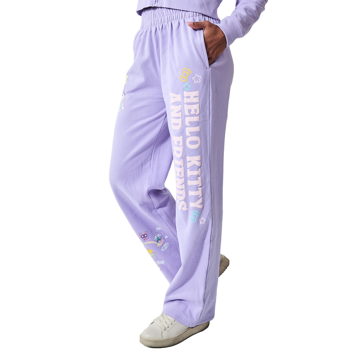 Hello Kitty & Friends Circus Character Art Women's 2-Pack Lavender Long Sleeve Crop Hoodie & Joggers Combo Set