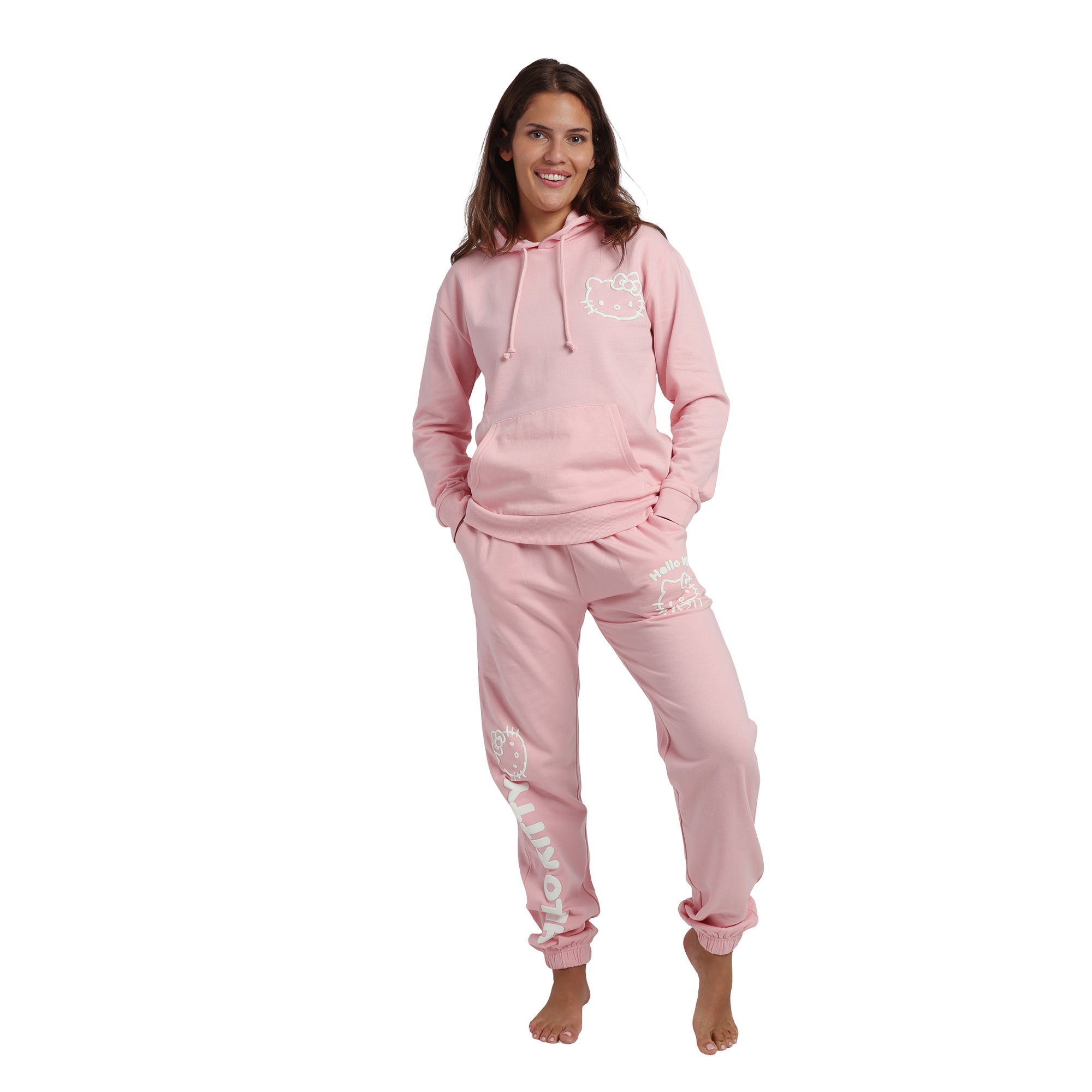 Hello Kitty Line Art Kitty Women's Pink Hoodie & Jogger Set