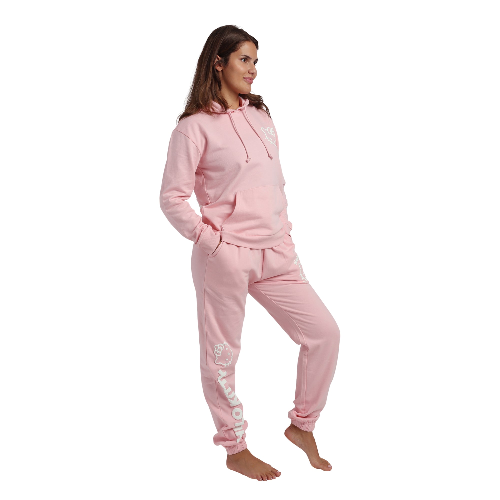 Hello Kitty Line Art Kitty Women's Pink Hoodie & Jogger Set