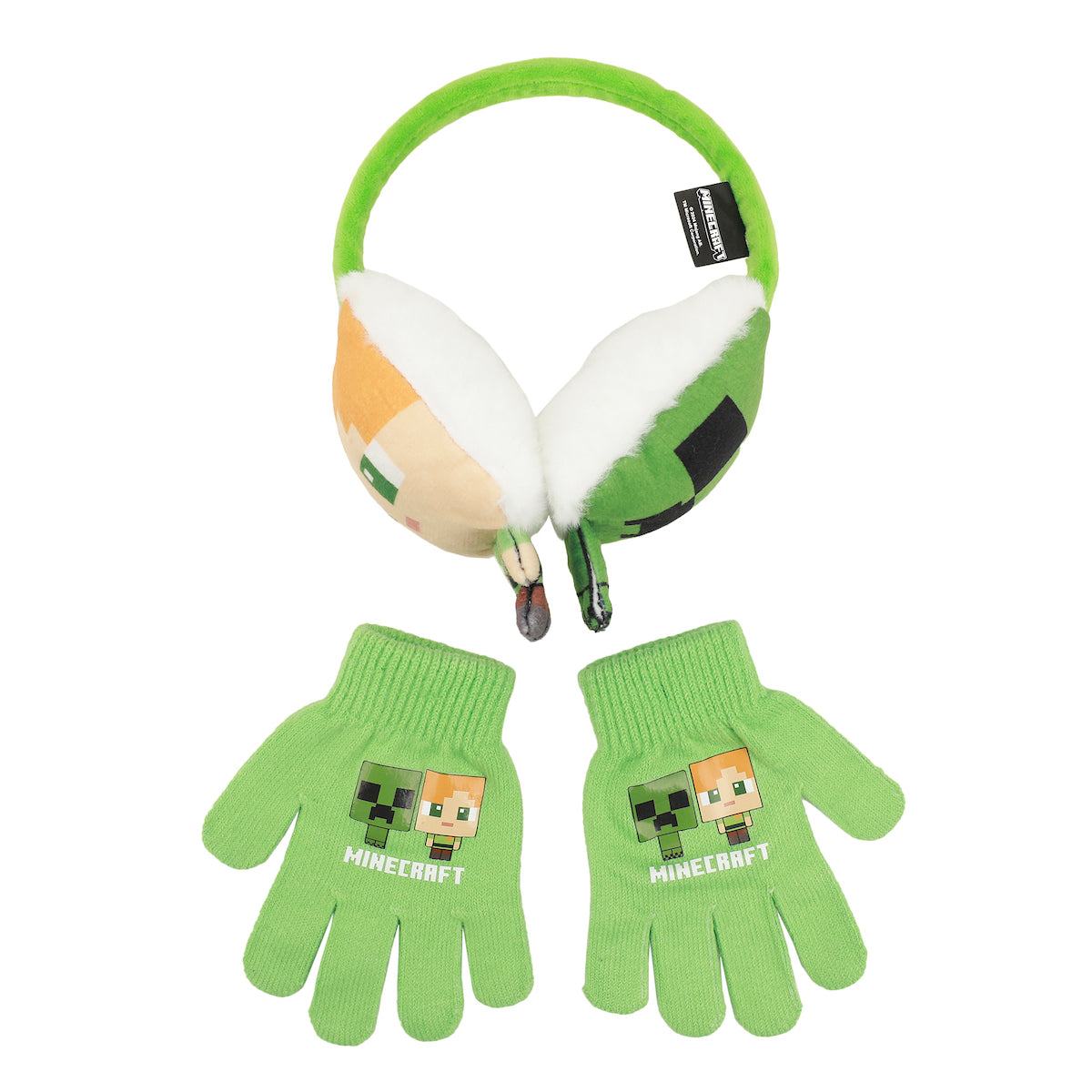 Minecraft Chibi Creeper & Alex 2-Piece Ear Muffs & Magic Gloves Set