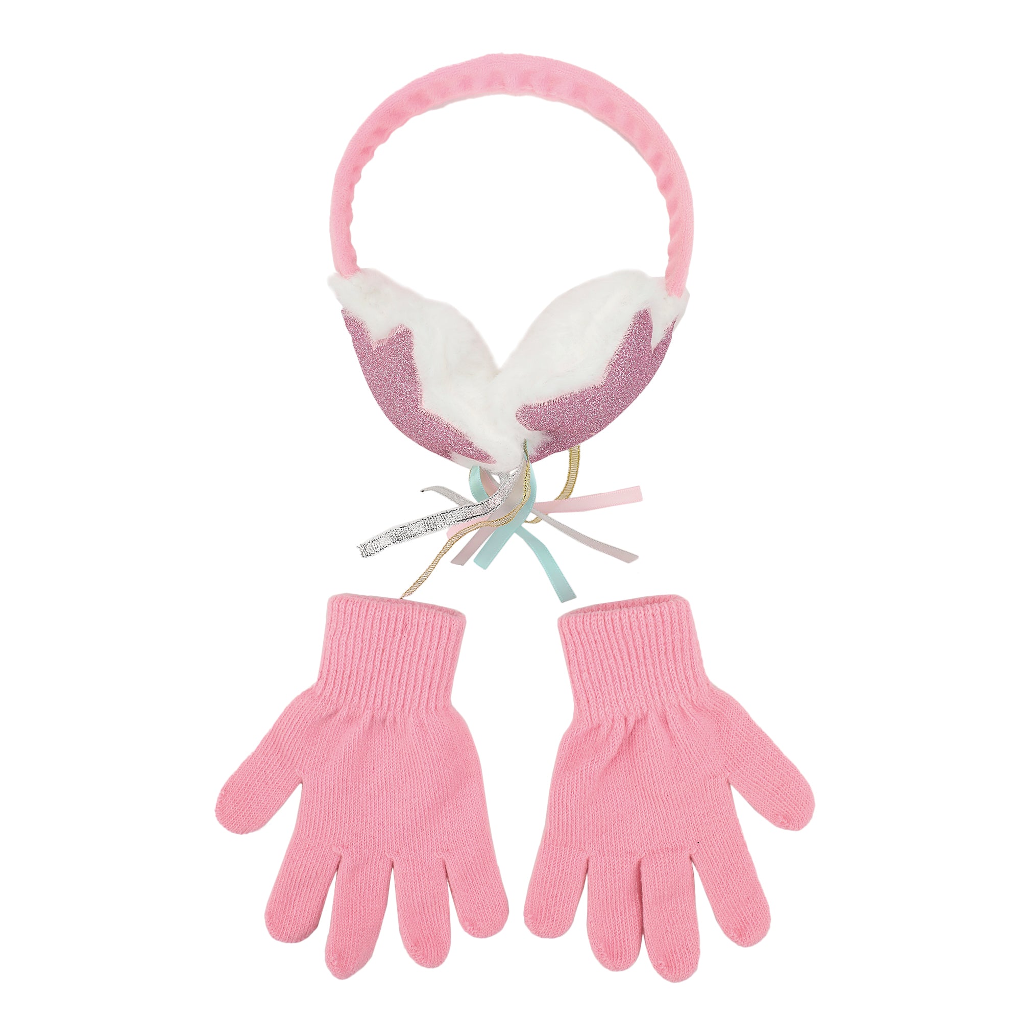 Sparkly Stars 2-Piece Youth Pink Plush Ear Muffs & Gloves Set