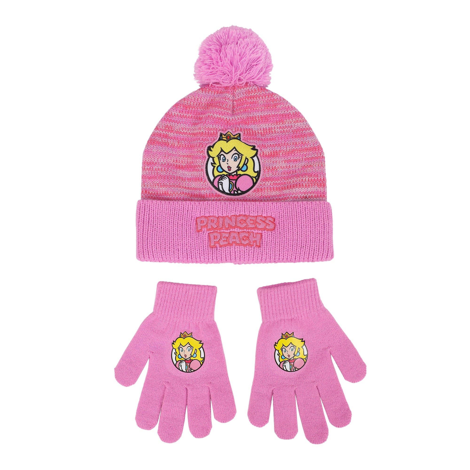 Super Mario Brothers Princess Peach Youth 2-Piece Knit Beanie & Gloves Set