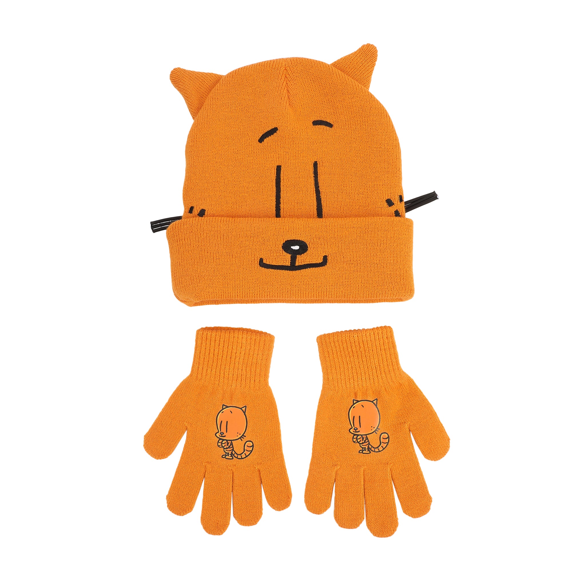 Dog Man Petey the Cat Youth Cuff Hat And Knit Gloves Cold Weather Set
