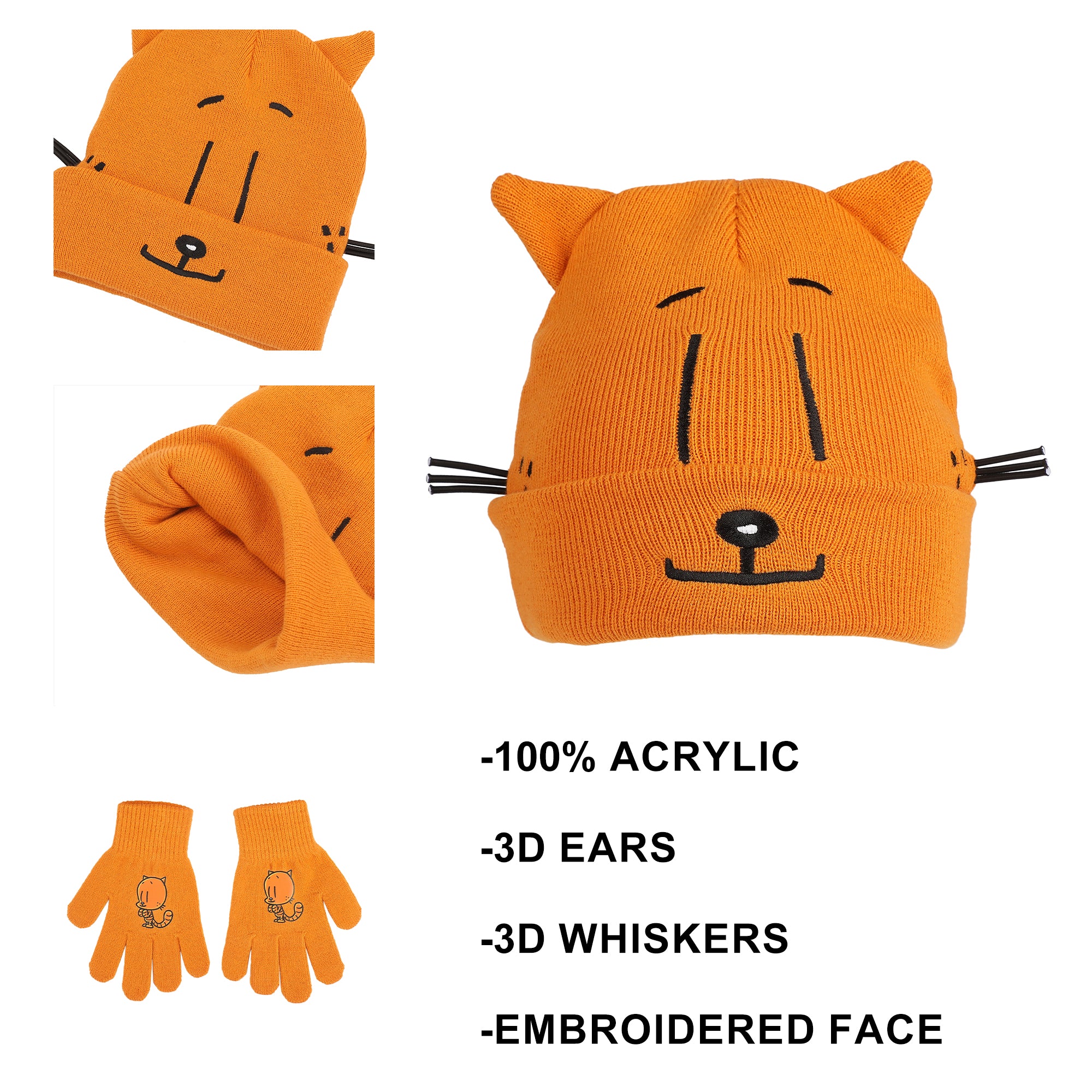 Dog Man Petey the Cat Youth Cuff Hat And Knit Gloves Cold Weather Set