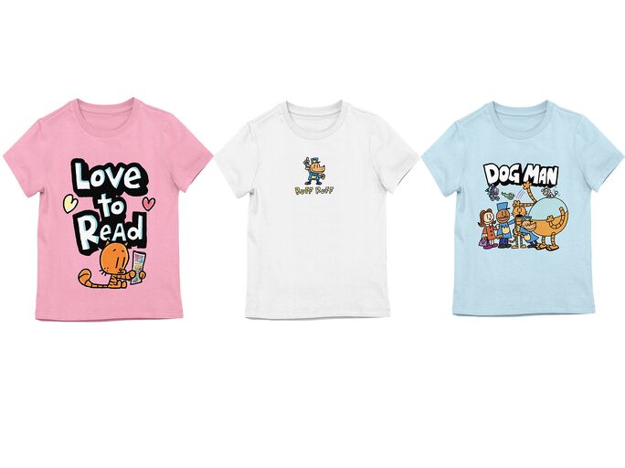 Dog Man Love To Read Ruff Ruff and Dogman Group Shot Girls 3-Pack Crew Neck Short Sleeve T-shirt