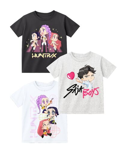 KPop Demon Hunters Chibi Huntrix and Saja Boys Boy's 3-Pack Crew Neck Short Sleeve T-shirt