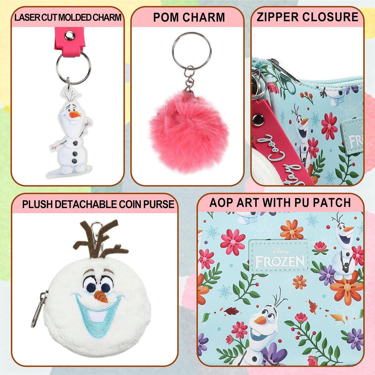 Frozen Elsa Girls Light Blue Handbag Coin Purse and Charm Set