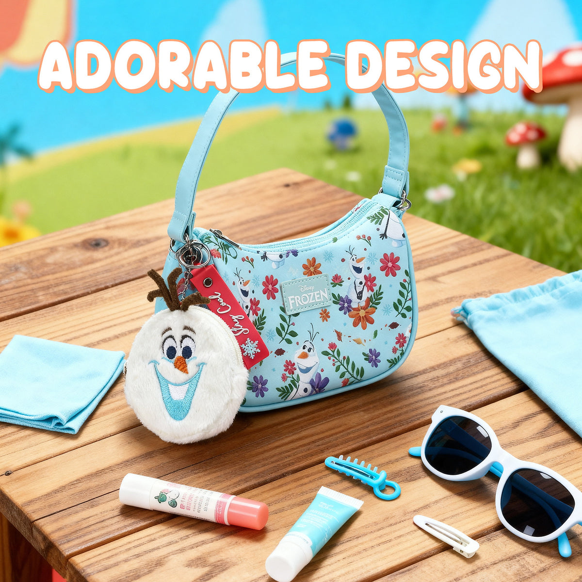 Frozen Elsa Girls Light Blue Handbag Coin Purse and Charm Set