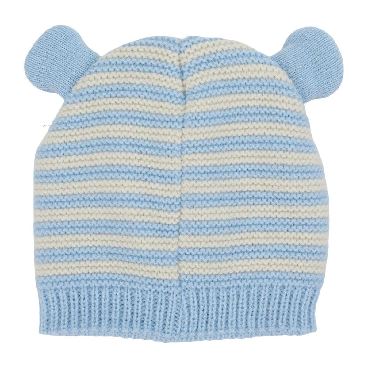 Little Me Cute Blue Striped Bear Newborn/Infant Beanie and Mittens Set