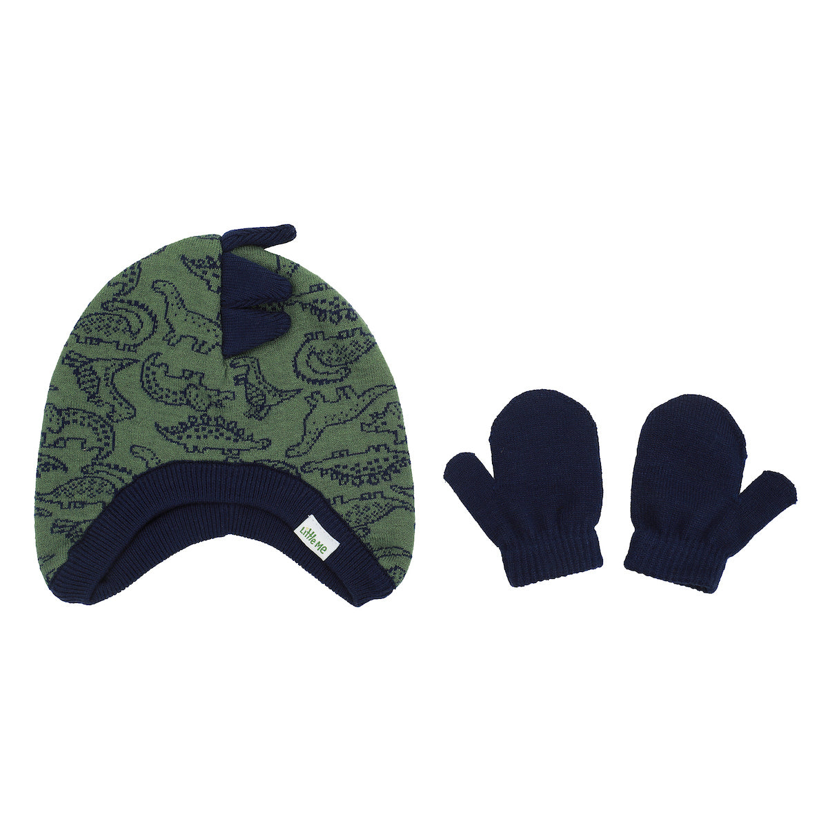 Little Me Dinosaur Pattern Infant/Toddler Peruvian-Style Cap and Mittens Set