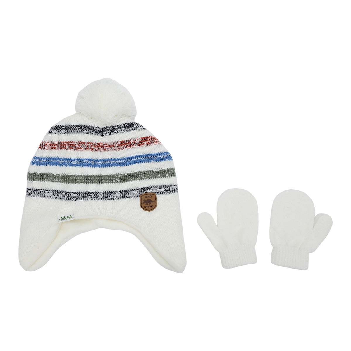 Little Me Marled Knit Stripe Infant/Toddler Peruvian-Style Hat and Mittens Set
