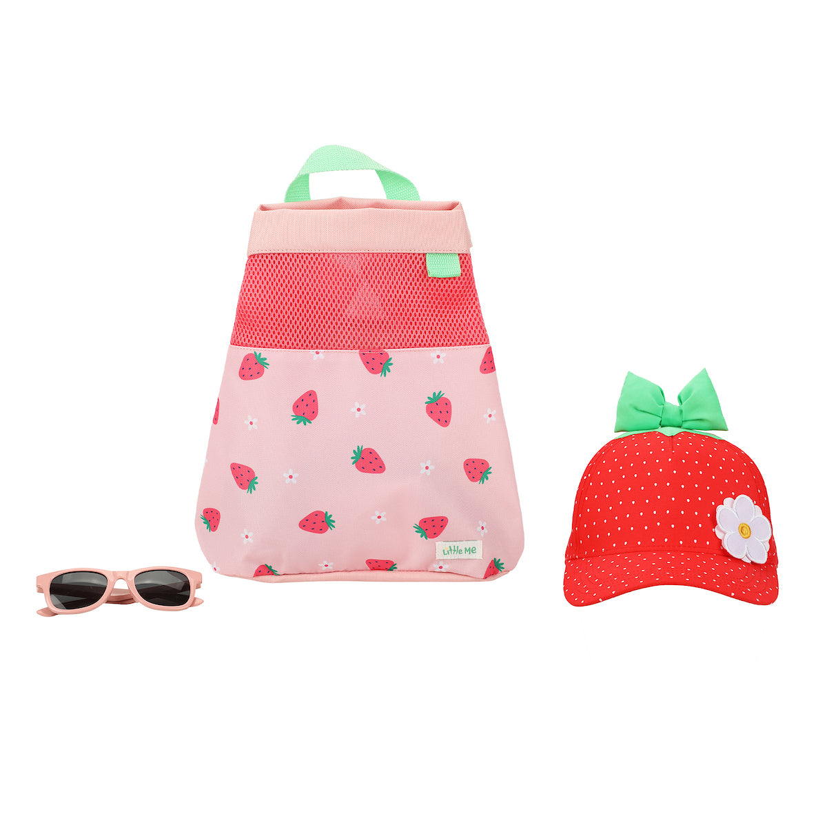 Little Me Strawberry Print Hat Bag & Sunglasses Set