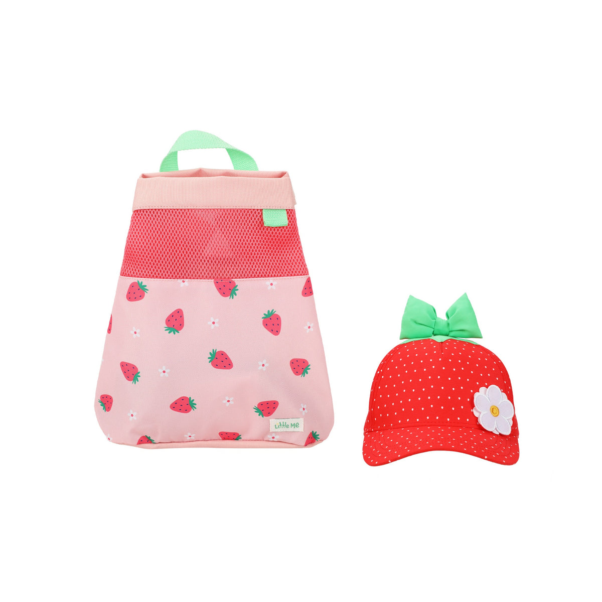 Little Me Strawberry Print Toddler Hat and Backpack Set