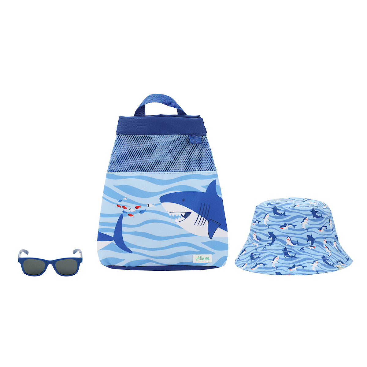Little Me Shark Print Hat Bag & Sunglasses Set