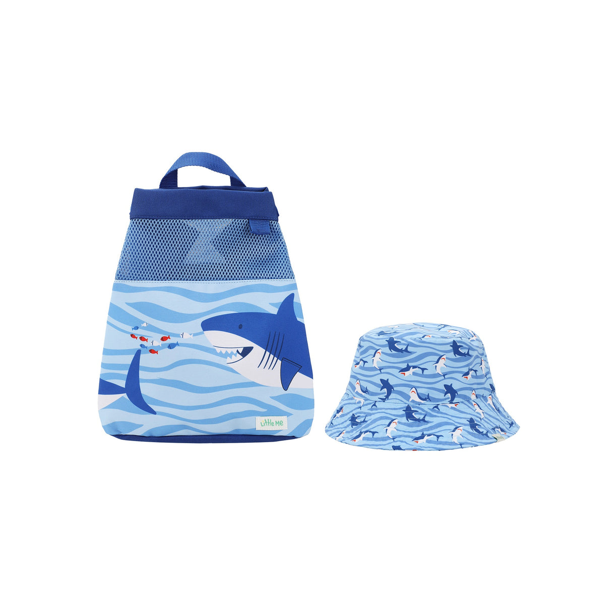 Little Me Shark Print Toddler Hat and Backpack Set