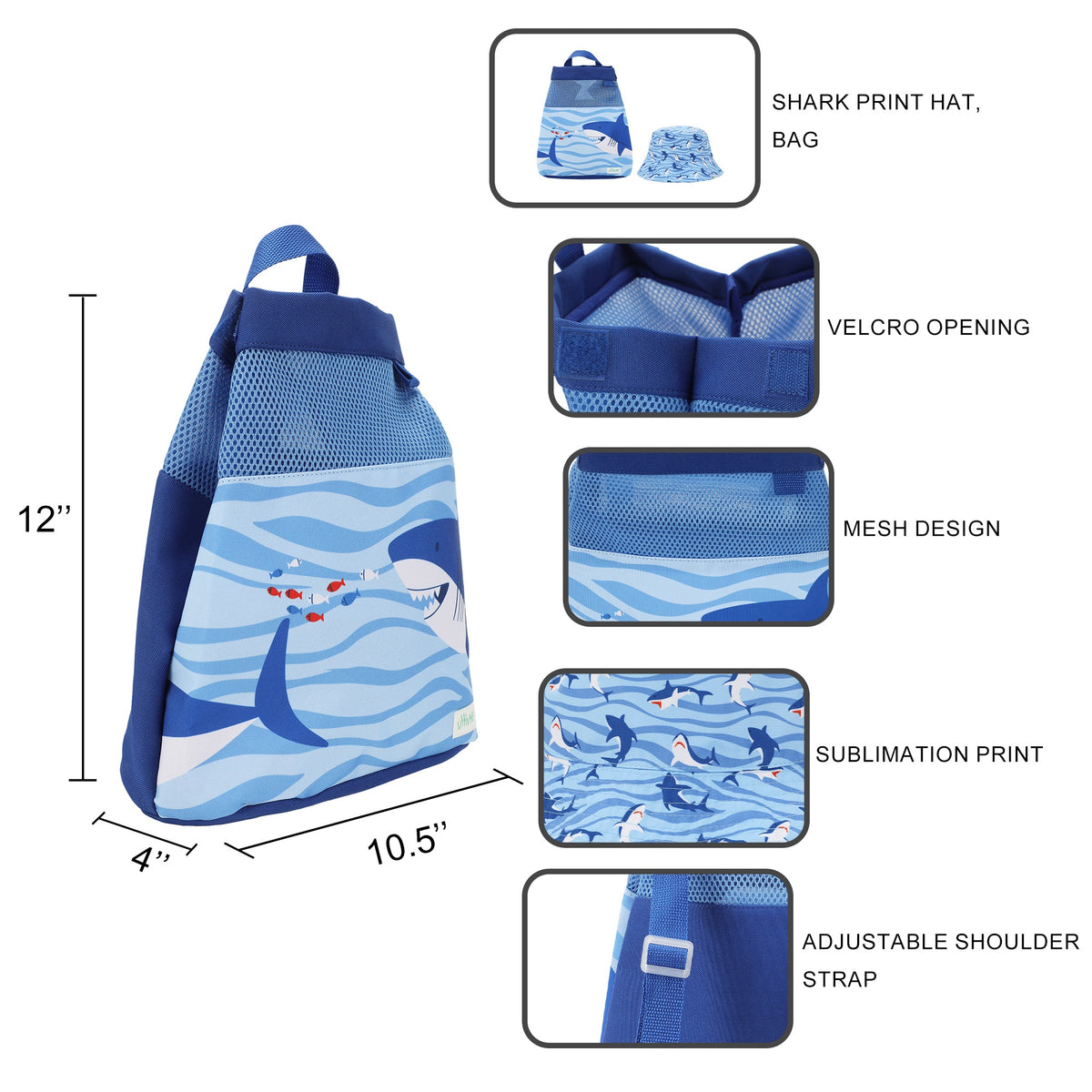 Little Me Shark Print Toddler Hat and Backpack Set