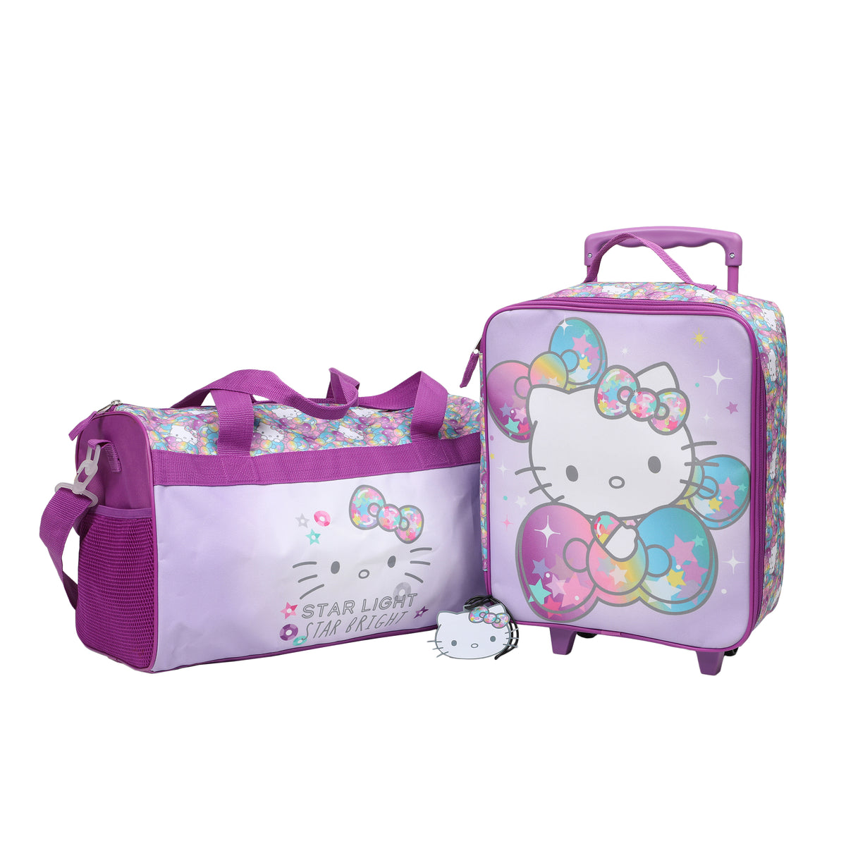 Hello Kitty Starshine 3-Piece Youth Pilot Case Duffle Bag & Luggage Tag Carry On Luggage