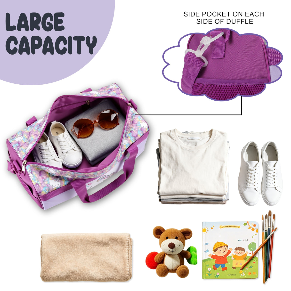 Hello Kitty Starshine 3-Piece Youth Pilot Case Duffle Bag & Luggage Tag Carry On Luggage