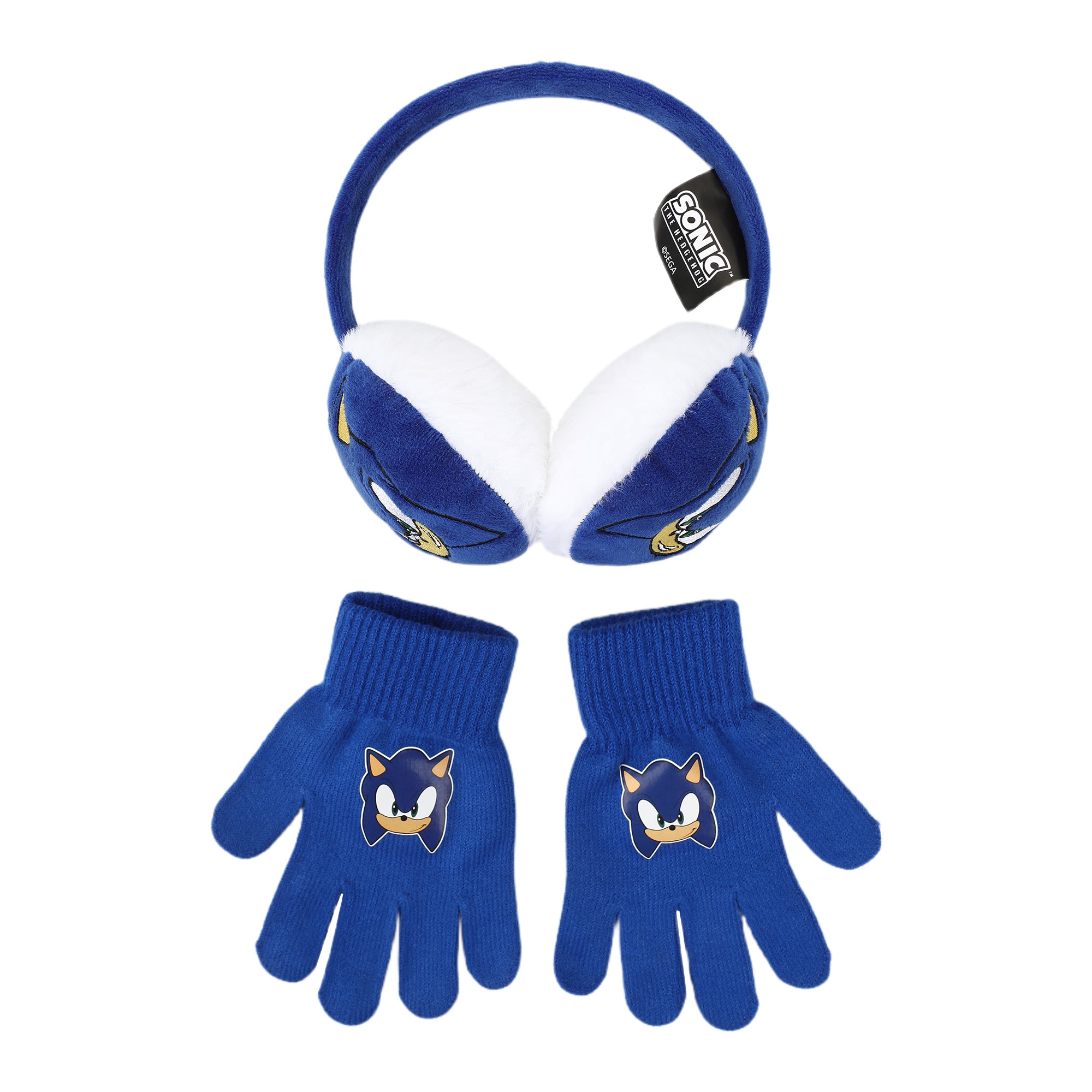 Sonic The Hedgehog Embroidered Sonic Face 2-Piece Youth Earmuffs & Magic Gloves Set