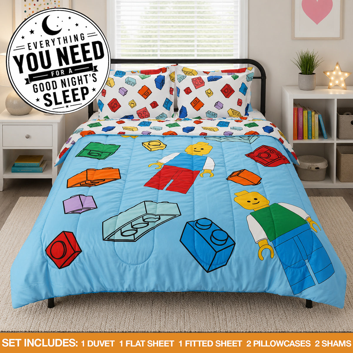Lego Classic Explore 7 Piece Comforter Set for Kids, Light Blue