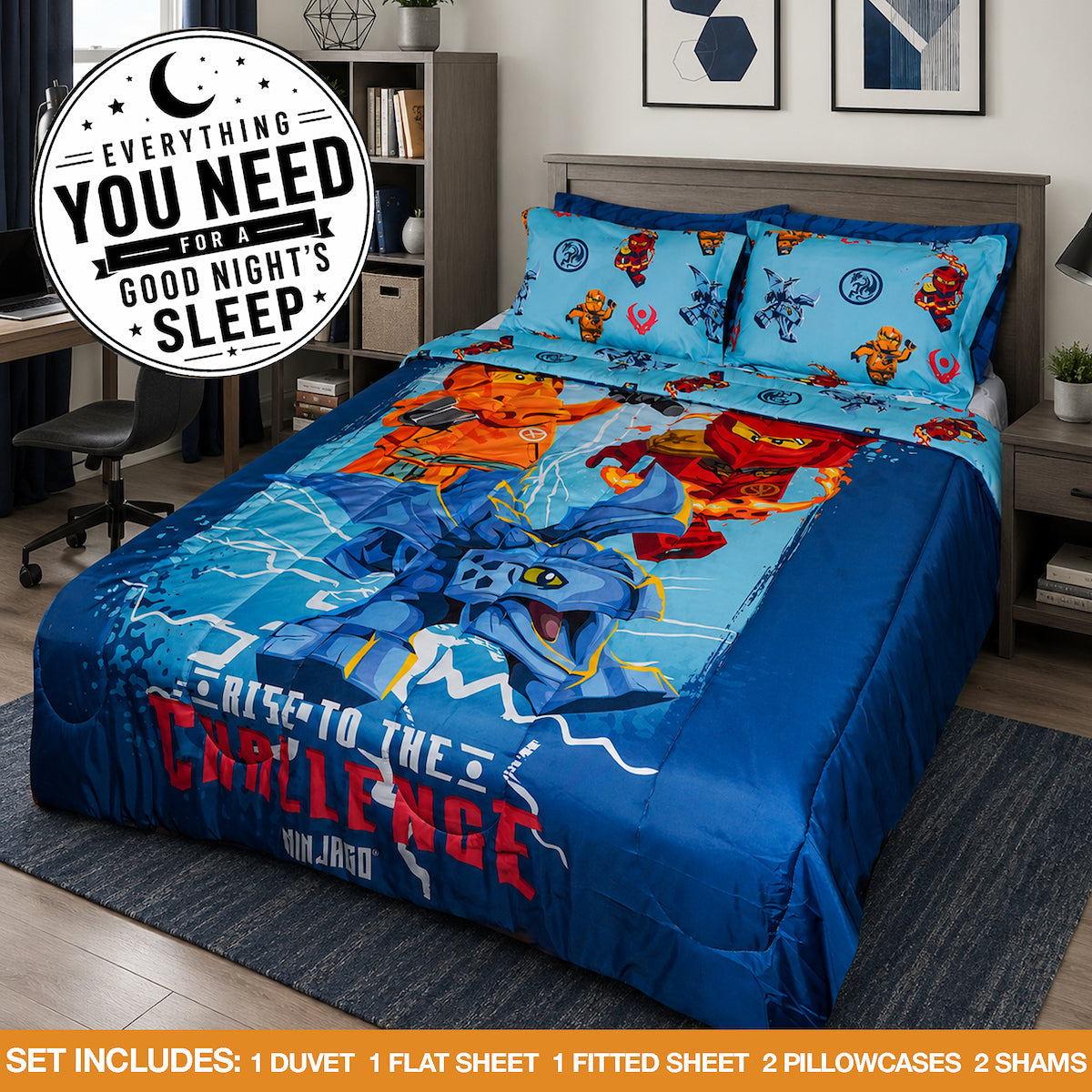 LEGO Ninjago Smash Full Comforter 7 Piece Set For Kids Bedding
