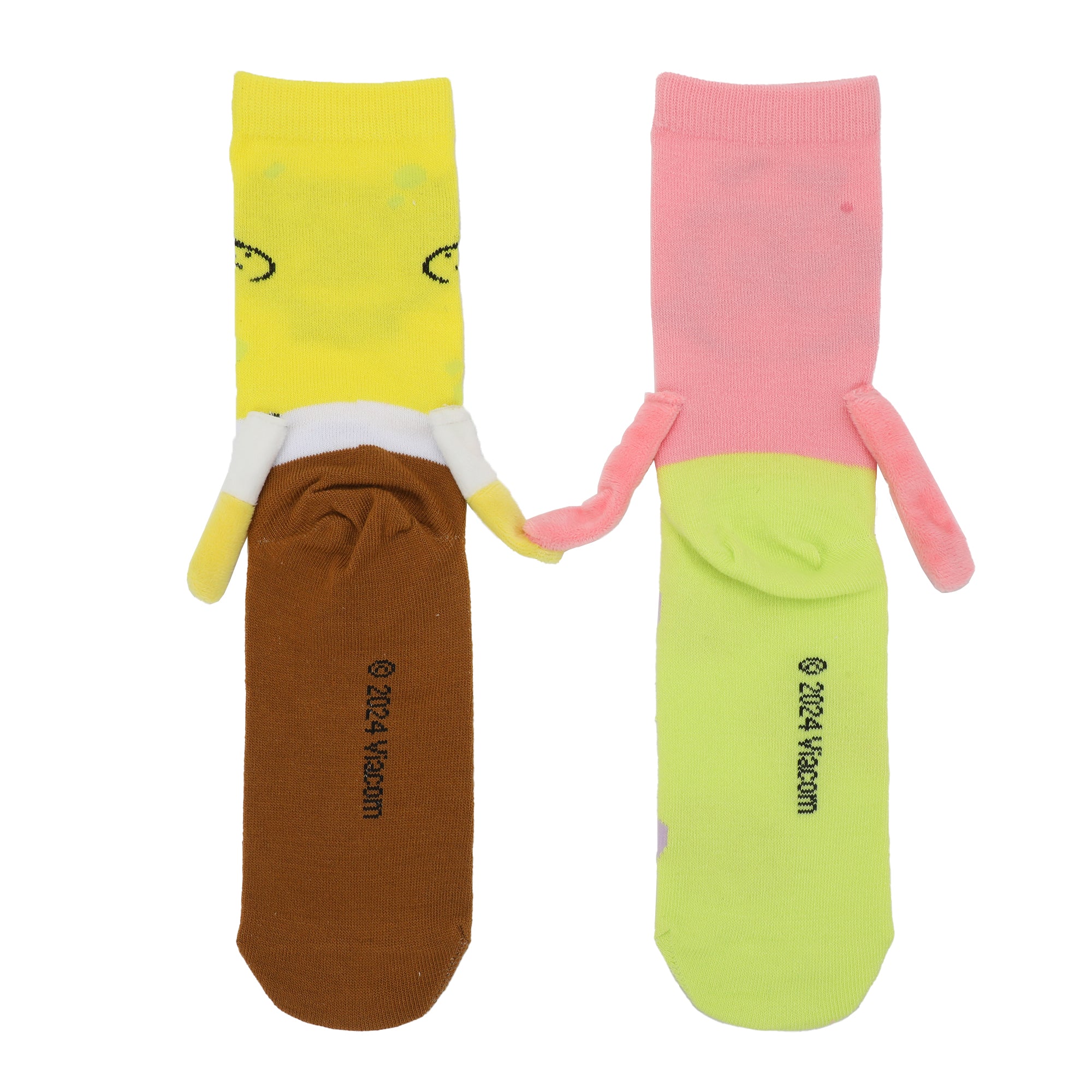 Spongebob Squarepants Spongebob & Patrick Women's Casual Crew Socks With 3D Arms & Magnetic Hands