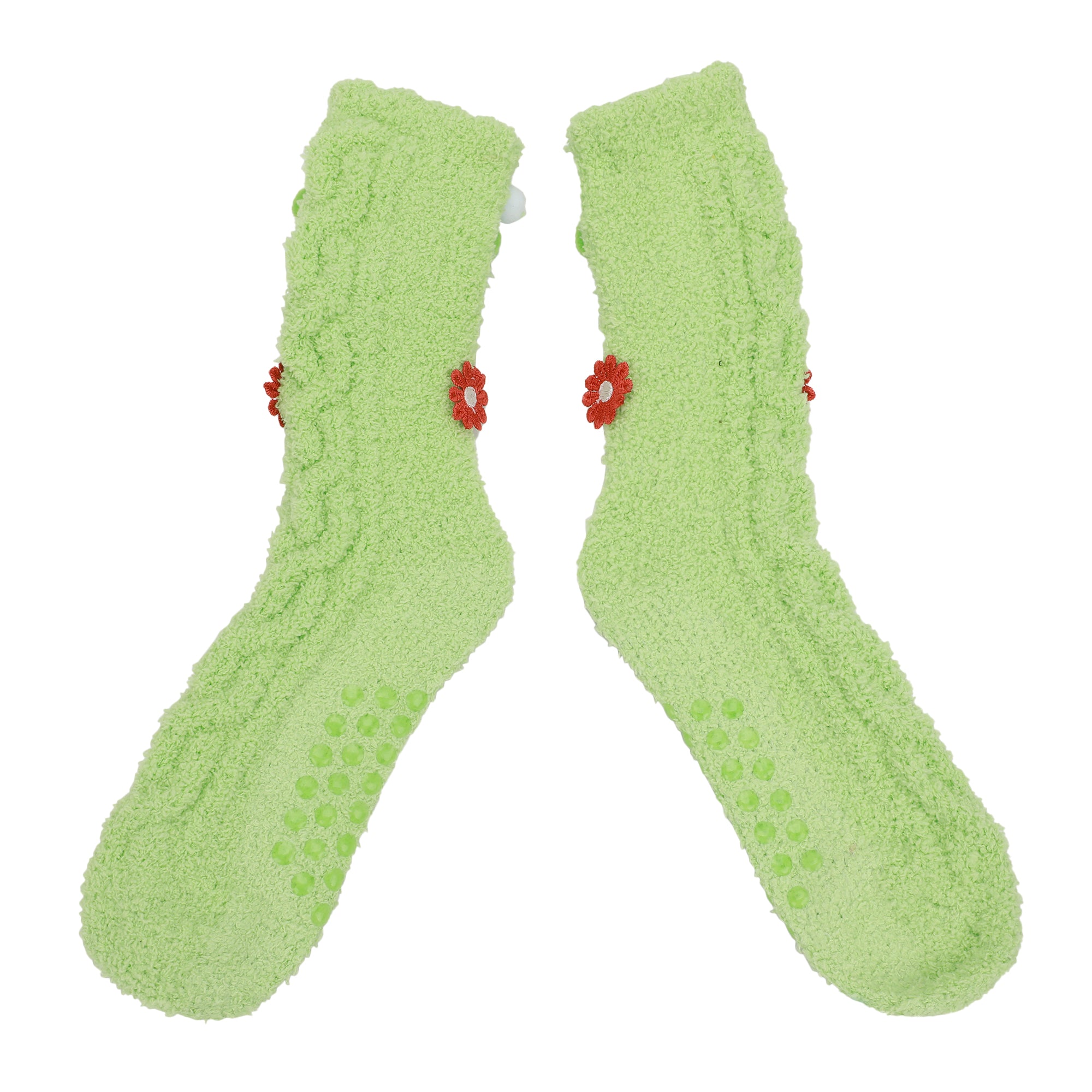 Shrek Plush Santa Shrek Head Women's Green Chenille Crew Socks