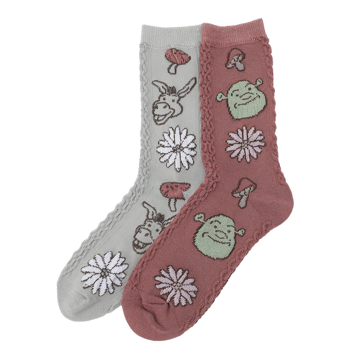 Shrek Flower & Mushroom Character Patterns Women's Casual Crew Socks