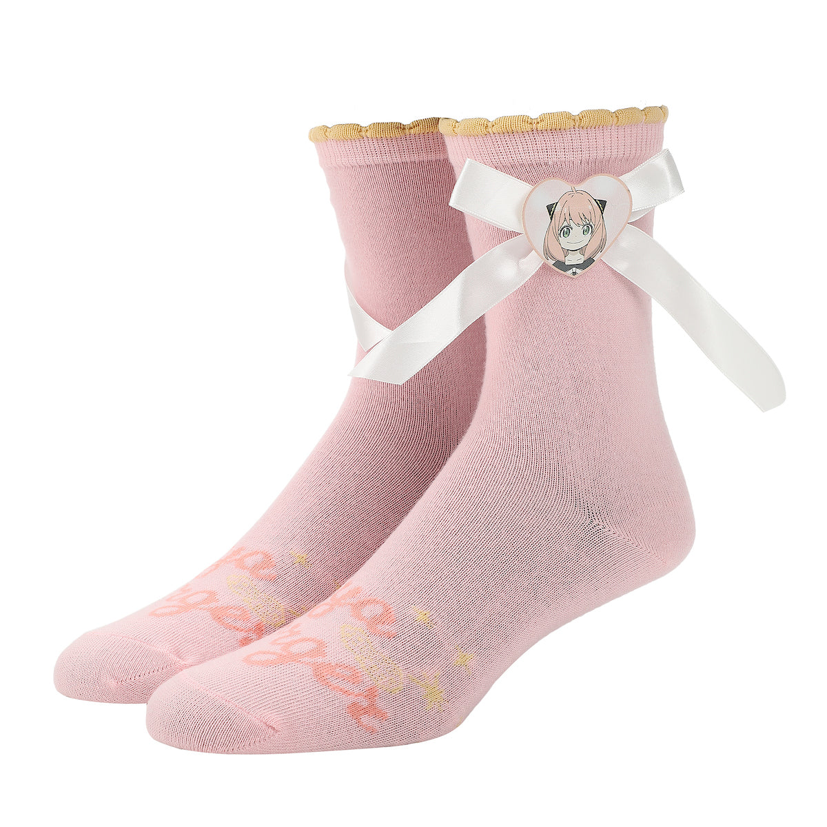 Spy X Family Anya Character Patch On 3D Bow Women's Cradle Pink Casual Crew Socks