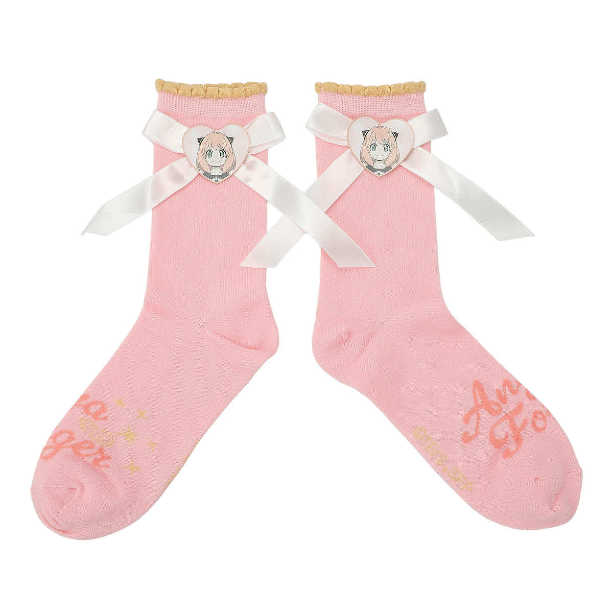 Spy X Family Anya Character Patch On 3D Bow Women's Cradle Pink Casual Crew Socks