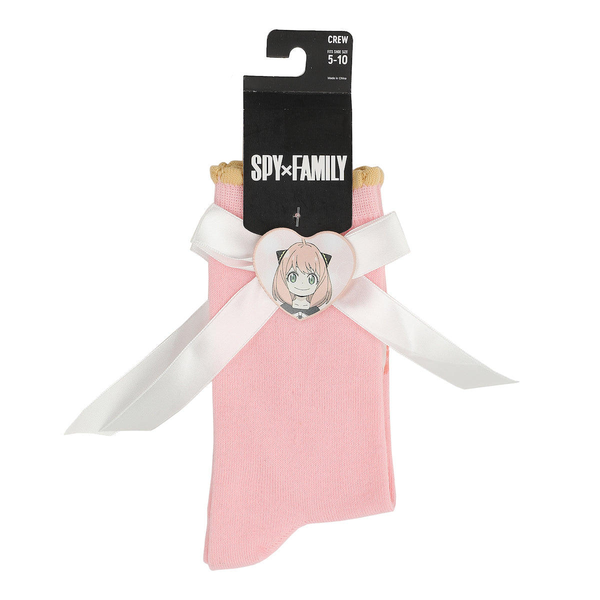 Spy X Family Anya Character Patch On 3D Bow Women's Cradle Pink Casual Crew Socks