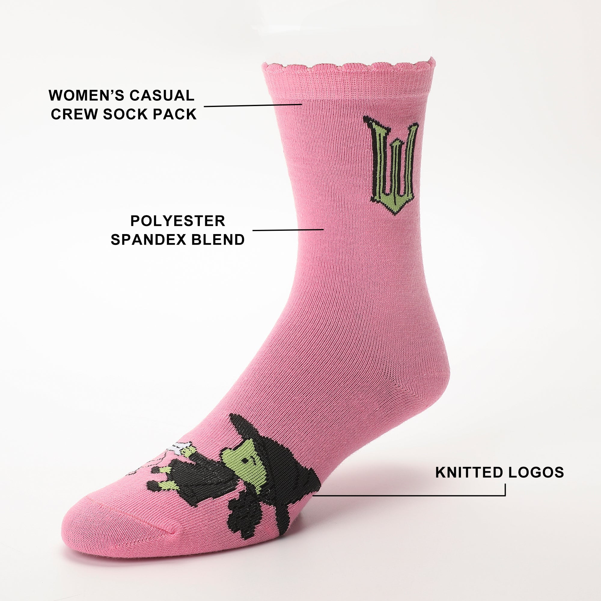 Wicked Glinda and Elphaba Womens Casual Crew Socks 4 Pack