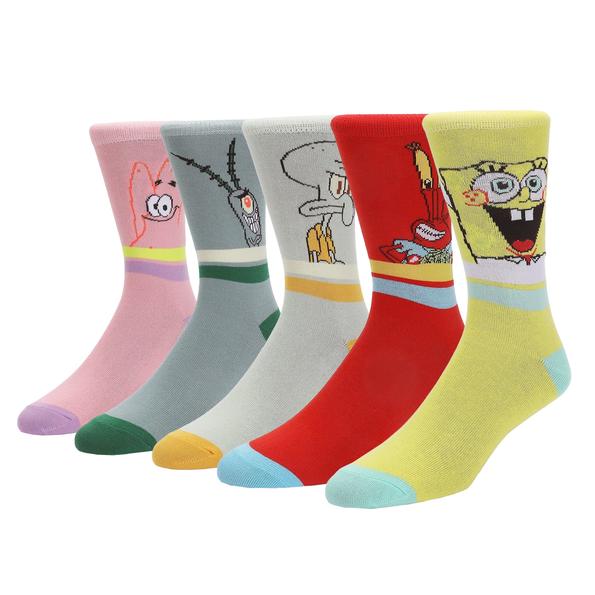 Spongebob Squarepants Characters Women's 5-Pair Pack Casual Crew Socks