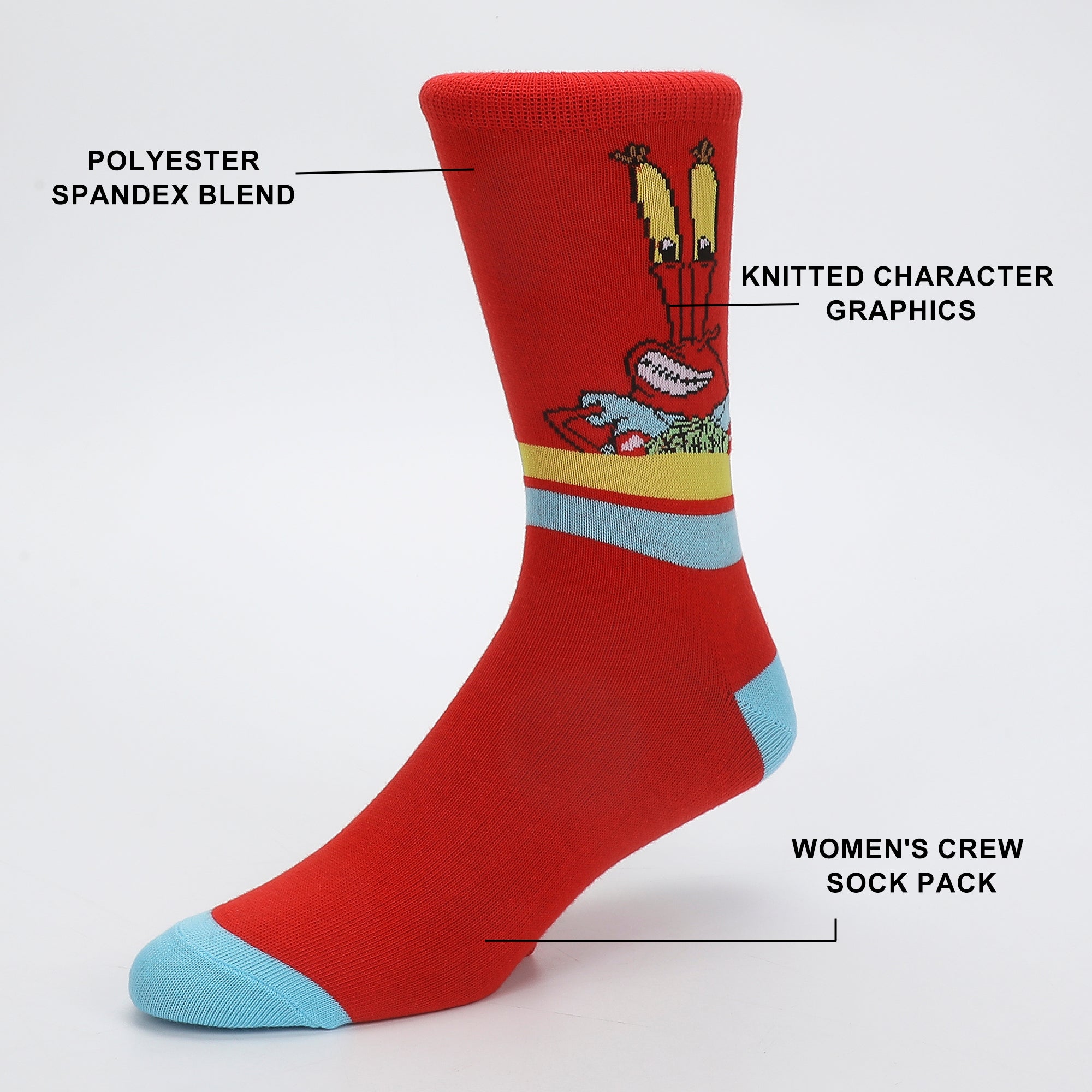 Spongebob Squarepants Characters Women's 5-Pair Pack Casual Crew Socks