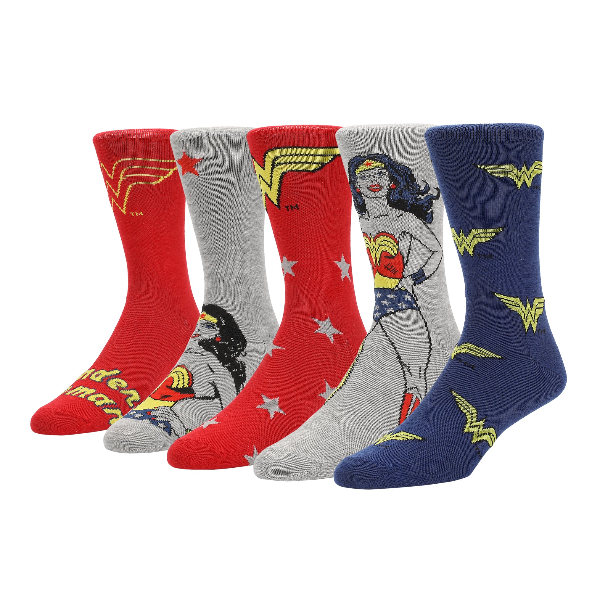Wonder Woman Logo & Character Art Women’s 5-Pair Pack Casual Crew Socks
