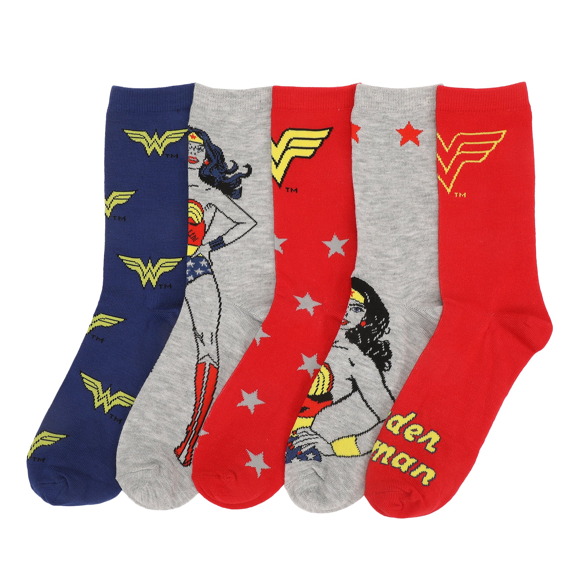 Wonder Woman Logo & Character Art Women's 5-Pair Pack Casual Crew Socks