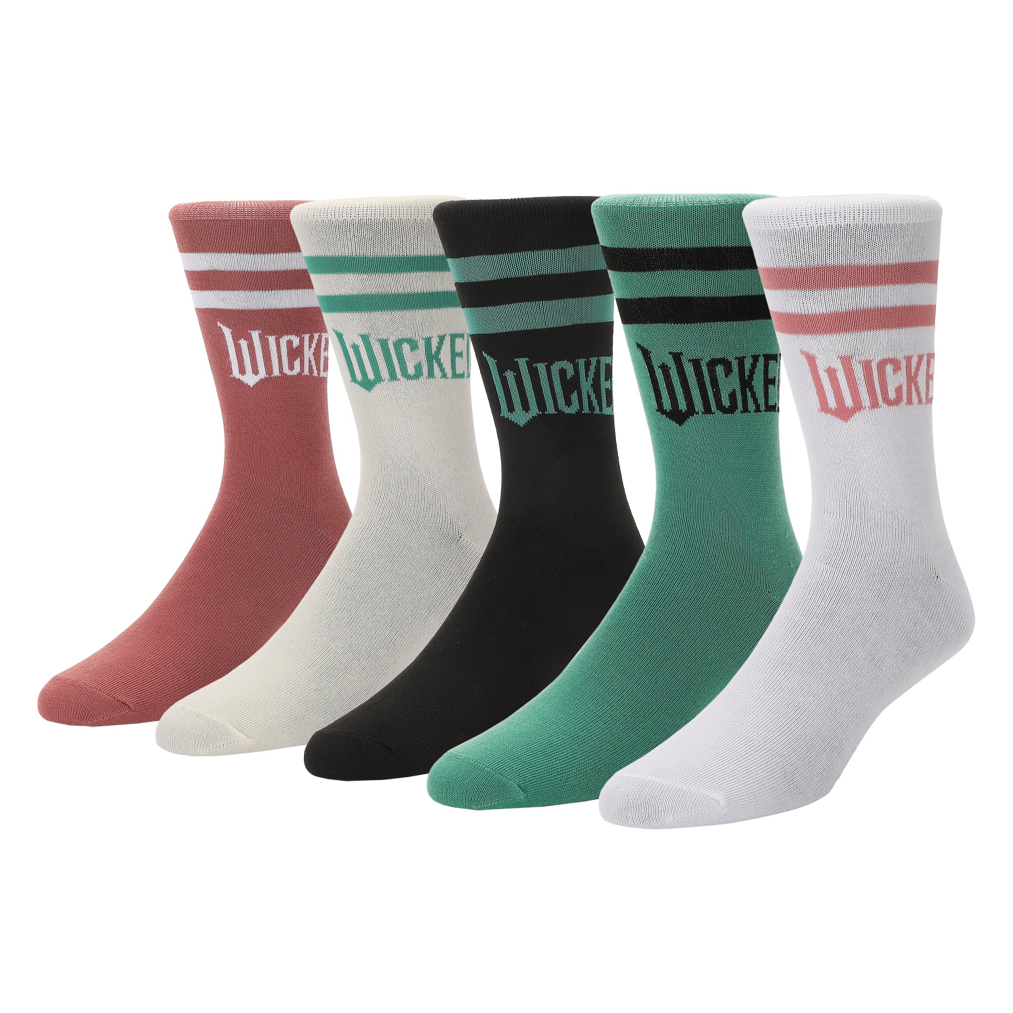 Wicked Part 2 Text Logo Women’s 5-Pair Pack Casual Crew Socks