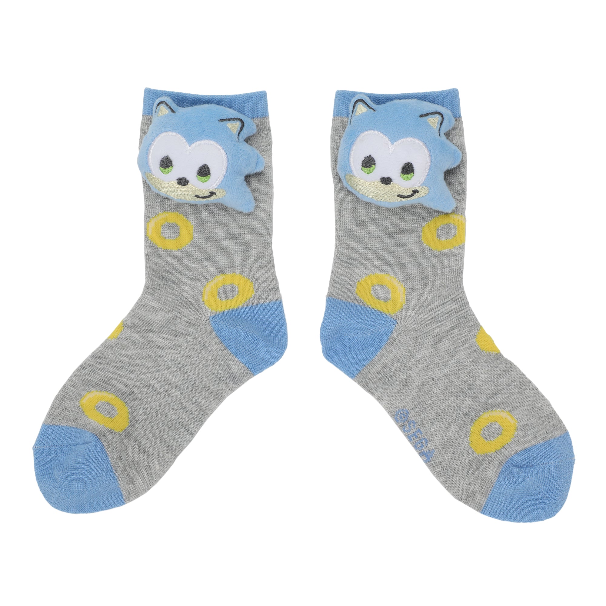Sonic The Hedgehog 3D Plush Sonic & Amy Head Youth Girls 2-Pair Crew Socks