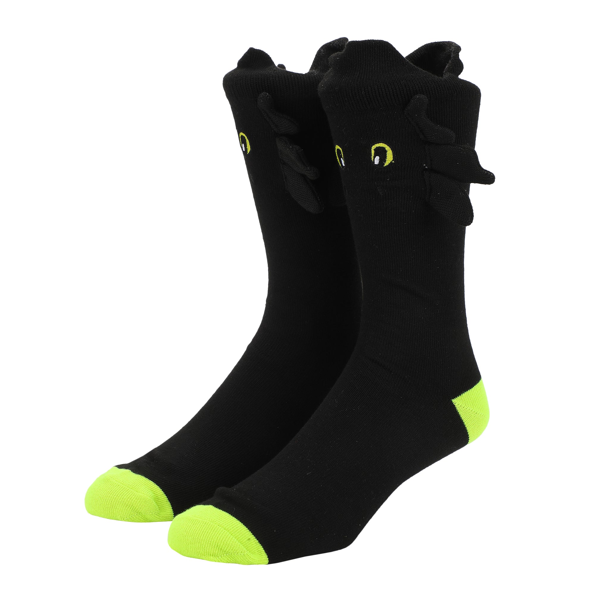 How To Train Your Dragon Toothless Plush Character Heads Adult Black Casual Crew Socks -OSFA