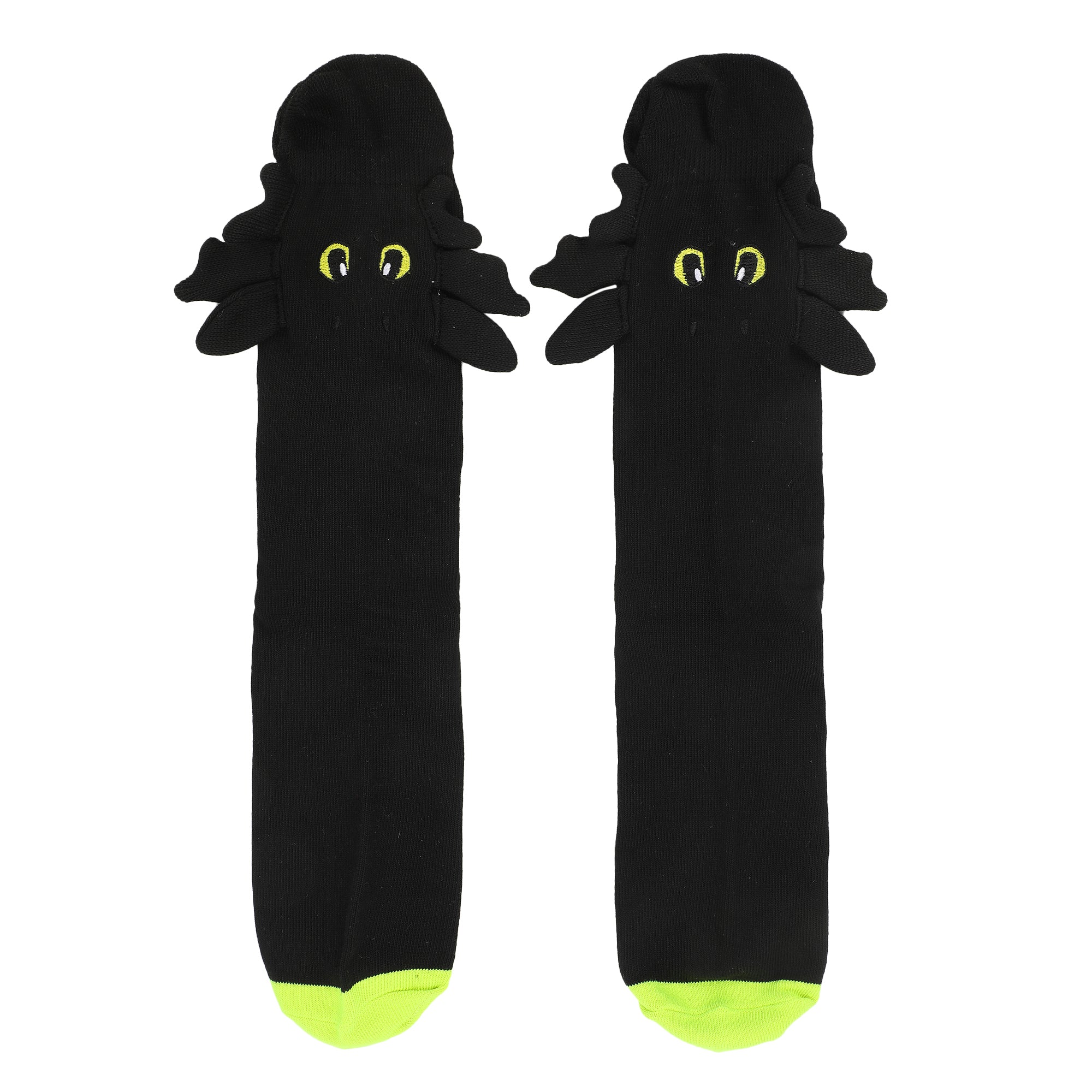 How To Train Your Dragon Toothless Plush Character Heads Adult Black Casual Crew Socks -OSFA
