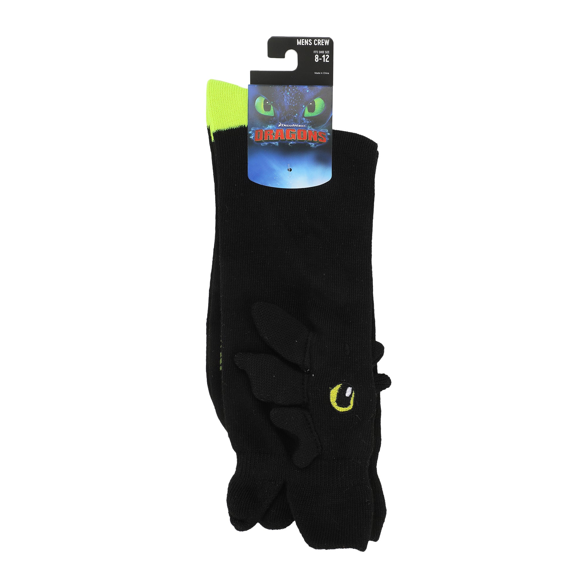 How To Train Your Dragon Toothless Plush Character Heads Adult Black Casual Crew Socks -OSFA