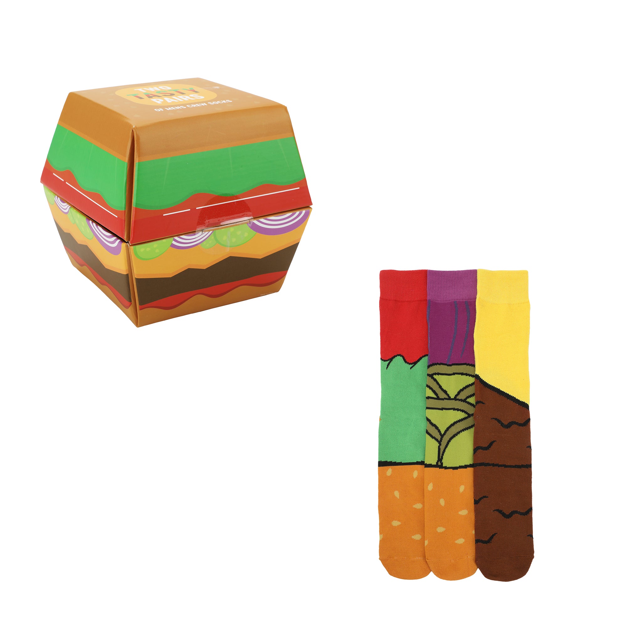 Cheeseburger Meat & Toppings Men's 3-Pair Pack Casual Crew Socks-OSFA