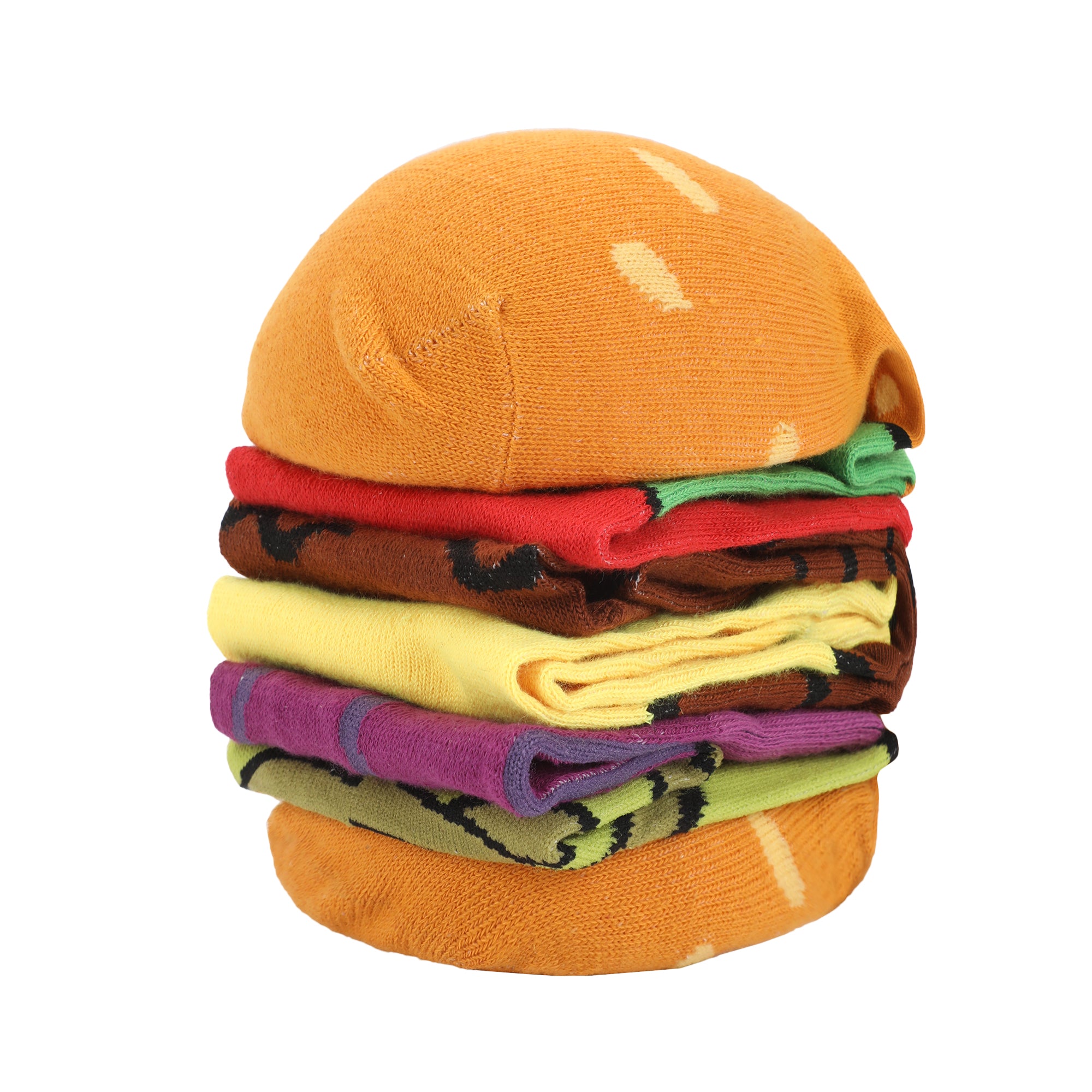 Cheeseburger Meat & Toppings Men's 3-Pair Pack Casual Crew Socks-OSFA