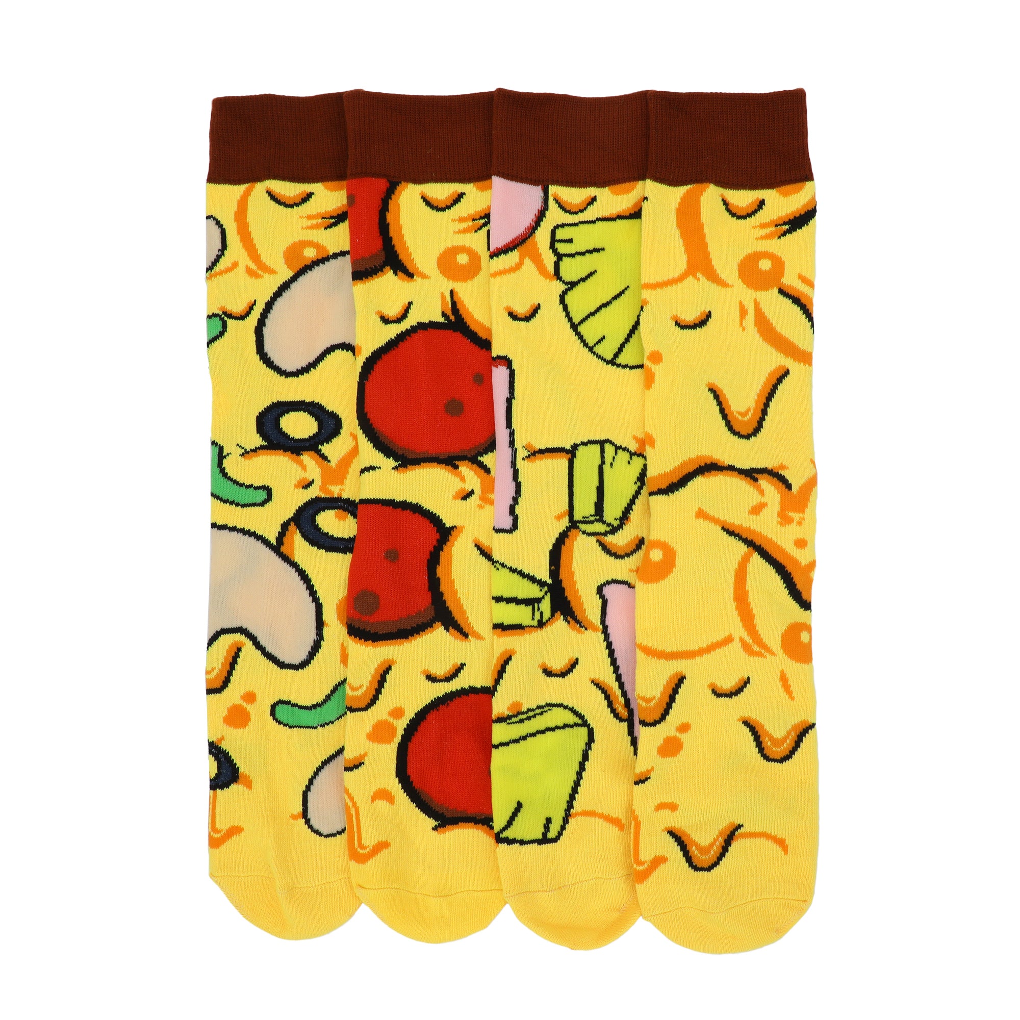 Adult Pizza Paradise Crew Socks 4-Pack - Deliciously Stylish Designs!-OSFA