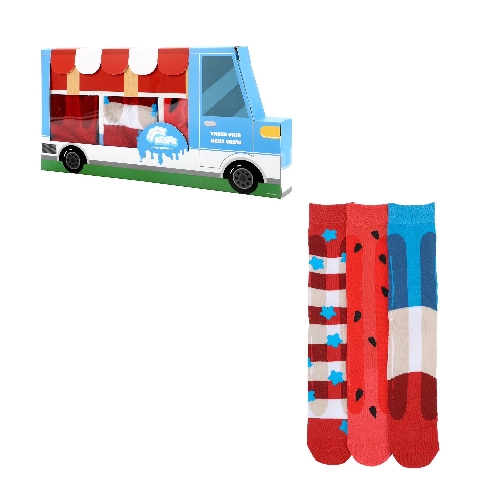 Ice Cream Truck Treats 3-Pair Men's Casual Crew Socks-OSFA