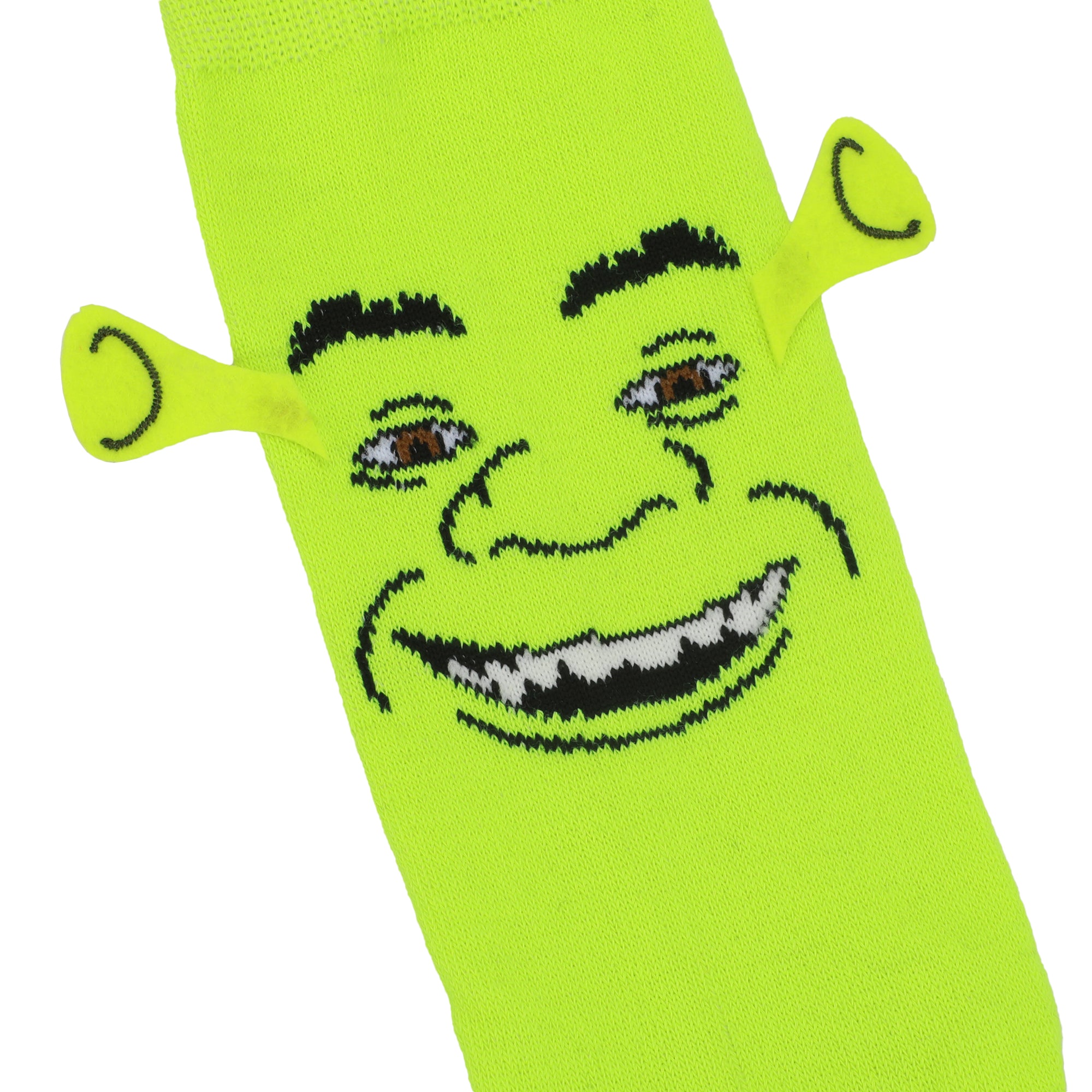 Shrek Fiona & Shrek Faces With 3D Ears Men's Green Casual Crew Socks
