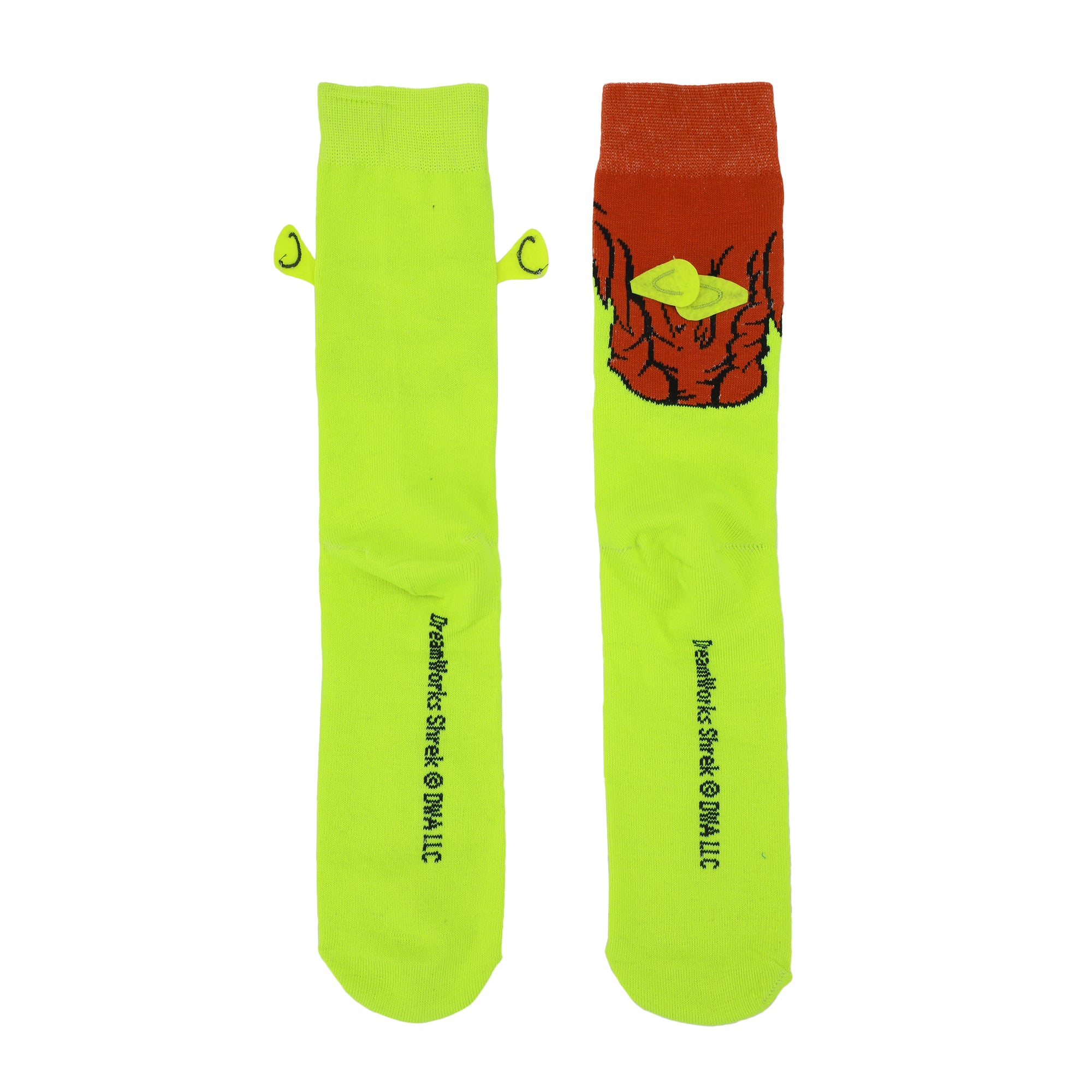 Shrek Fiona & Shrek Faces With 3D Ears Men's Green Casual Crew Socks