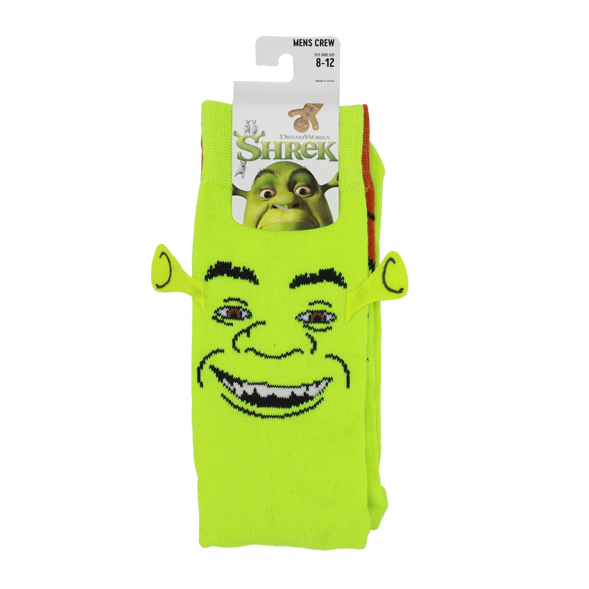 Shrek Fiona & Shrek Faces With 3D Ears Men's Green Casual Crew Socks