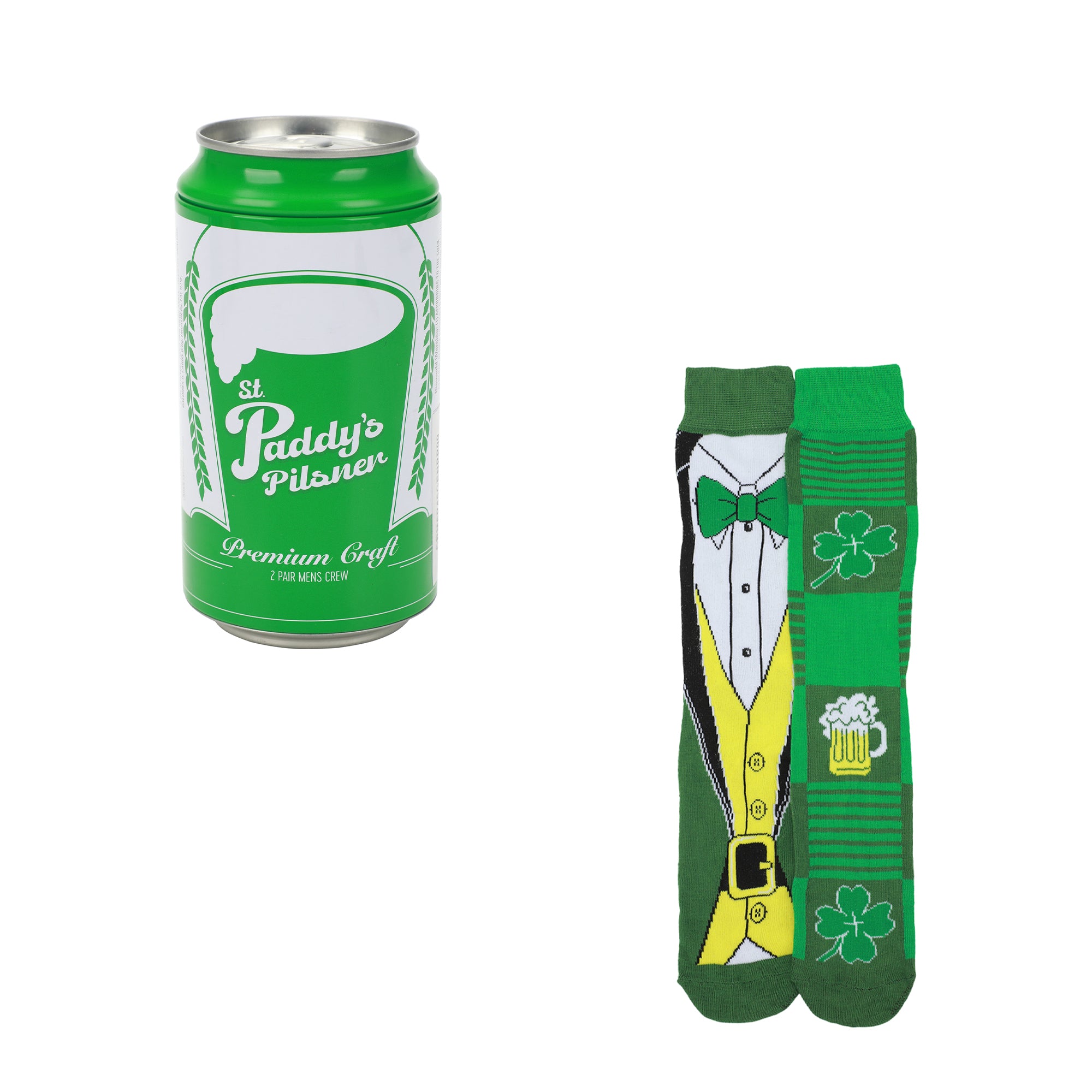 St. Patrick's Day Foaming Mugs & Tuxedo Men's 2-Pair Casual Crew Socks